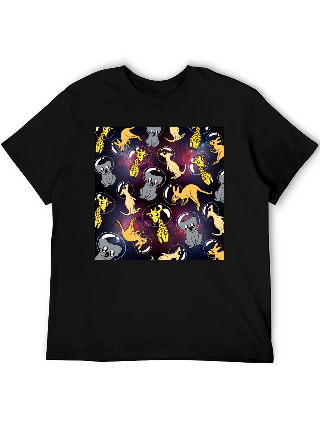 Space Animal Print Black T-Shirt
