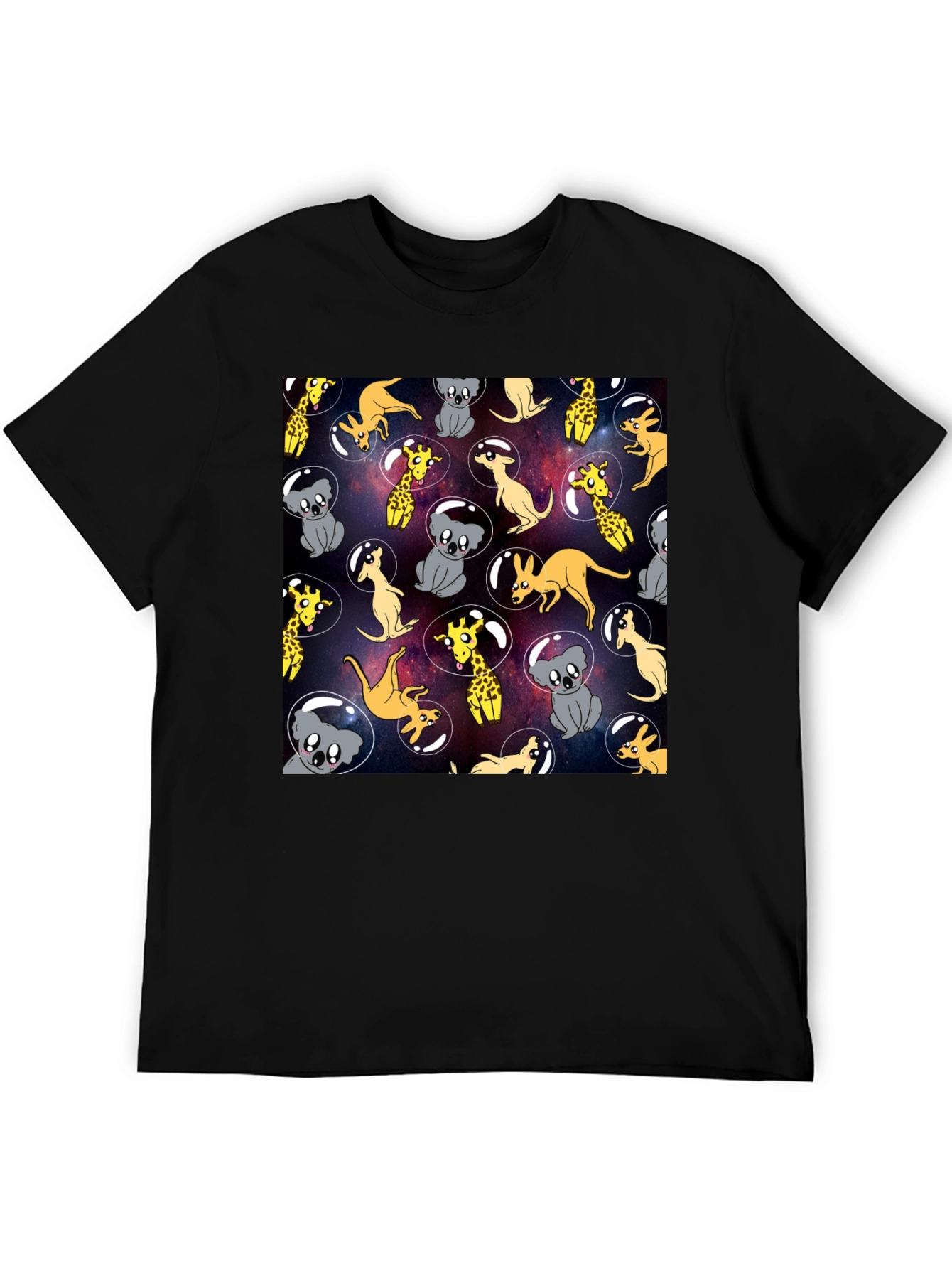 Space Animal Print Black T-Shirt
