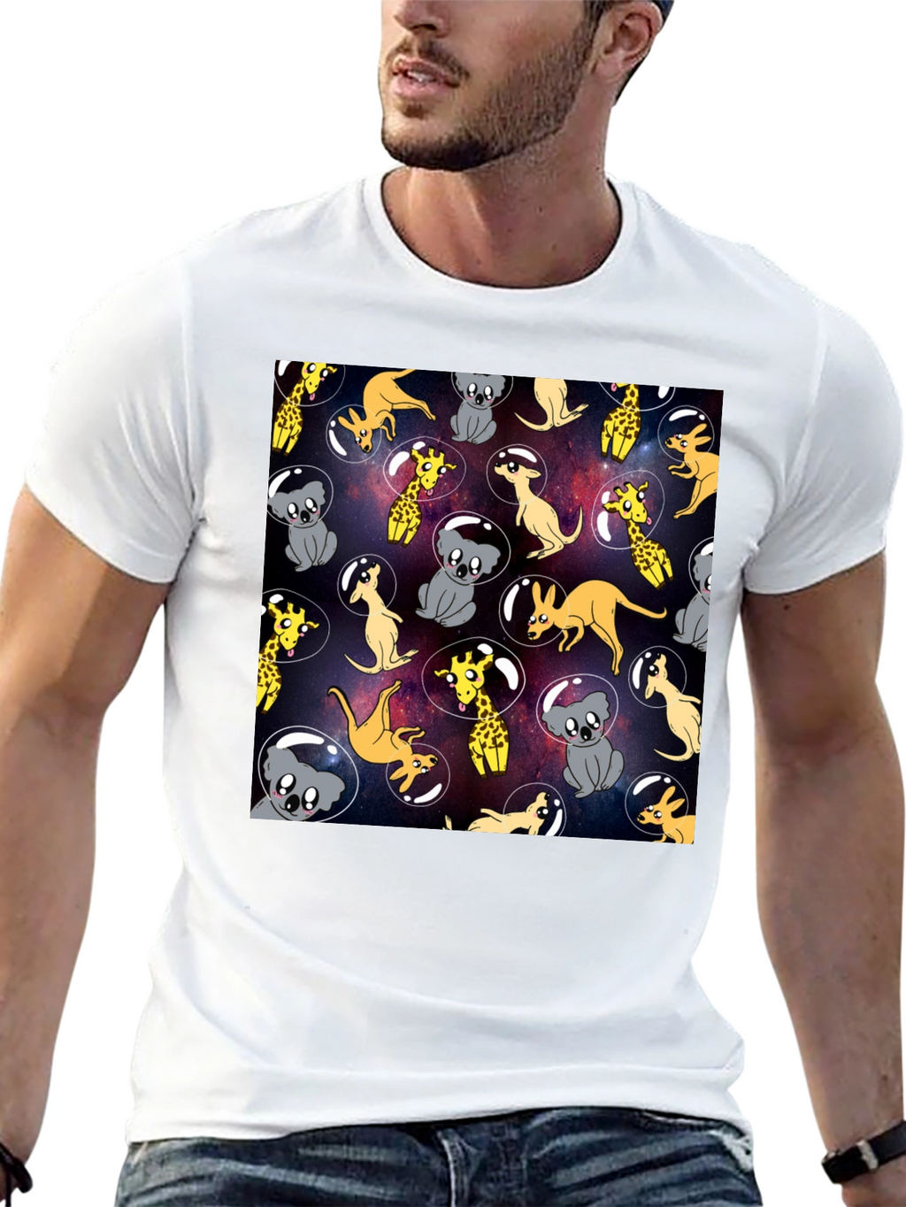 Space Animal Print Black T-Shirt