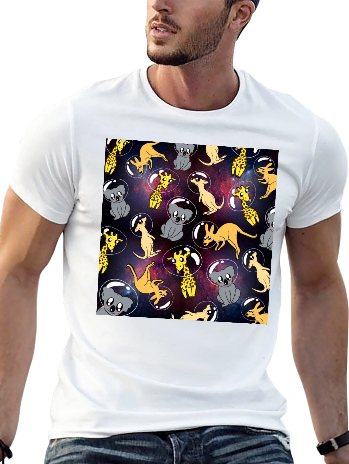 Space Animal Print Black T-Shirt