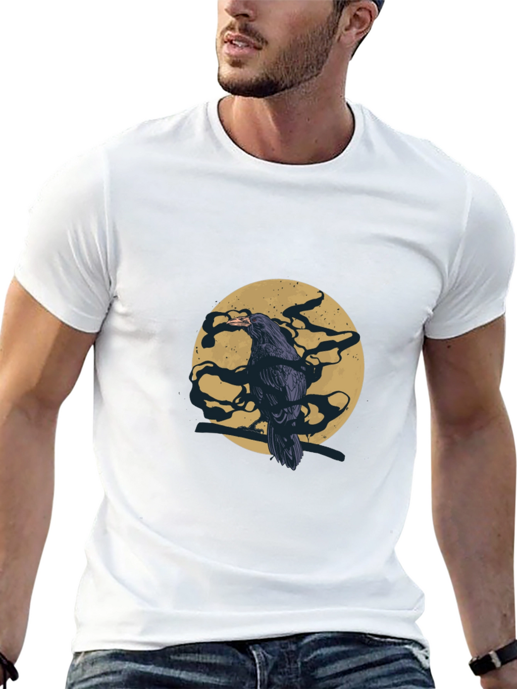 Raven Moon Graphic Tee - Stylish Black T-Shirt