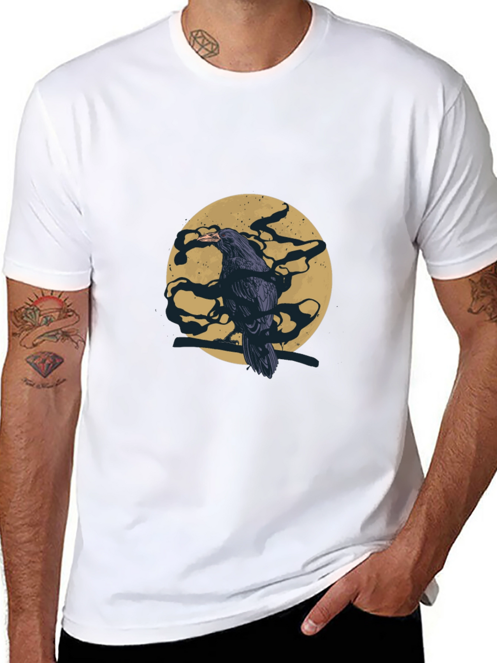 Raven Moon Graphic Tee - Stylish Black T-Shirt