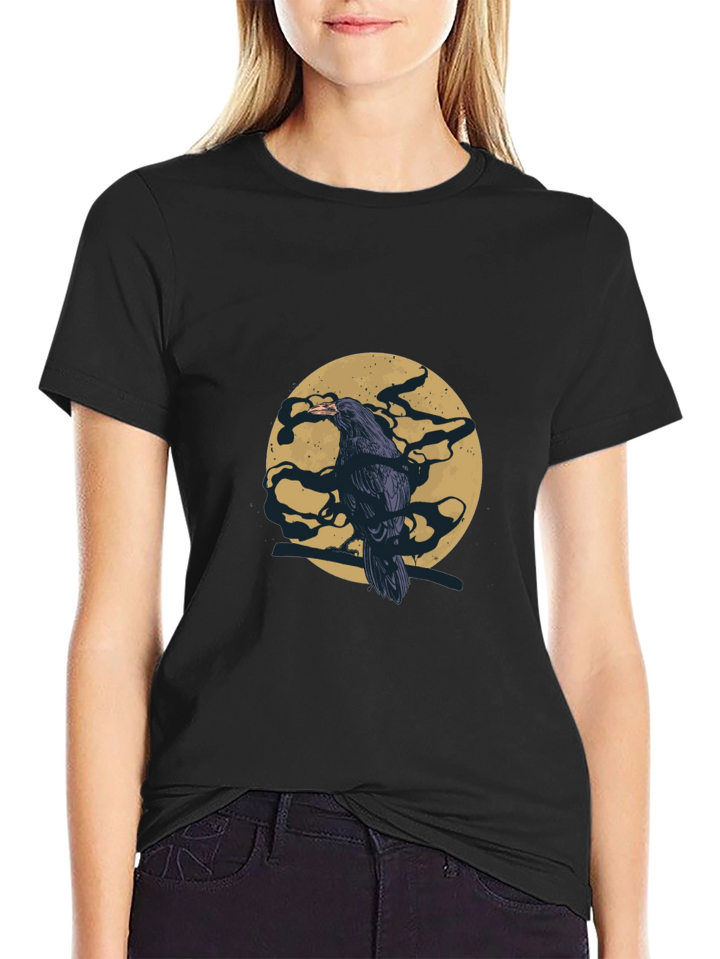 Raven Moon Graphic Tee - Stylish Black T-Shirt