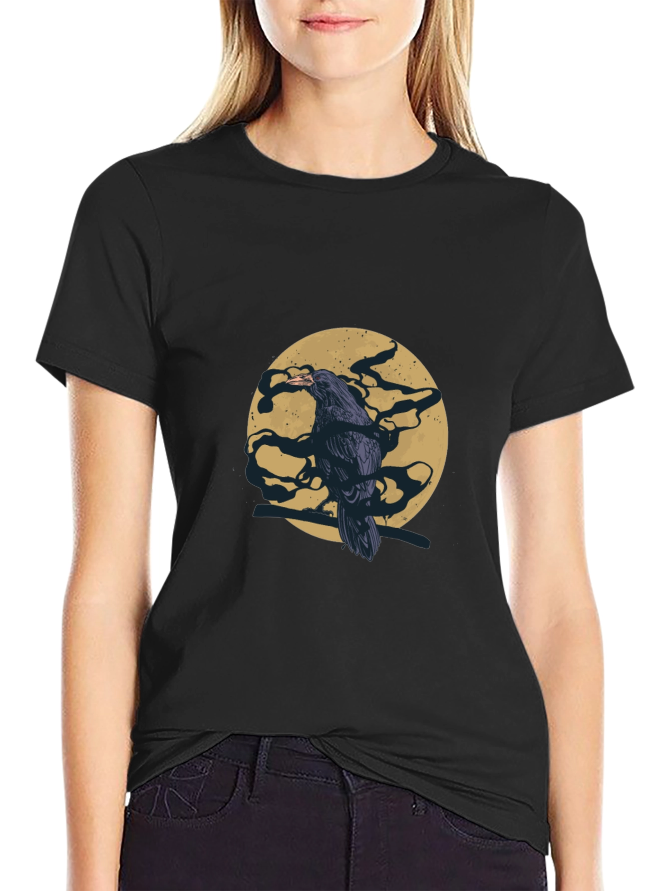 Raven Moon Graphic Tee - Stylish Black T-Shirt