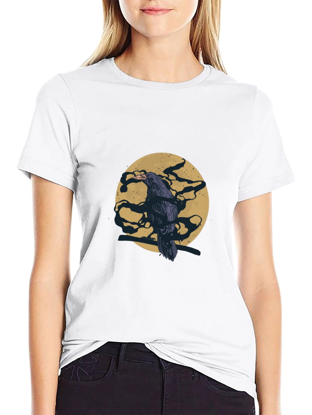 Raven Moon Graphic Tee - Stylish Black T-Shirt