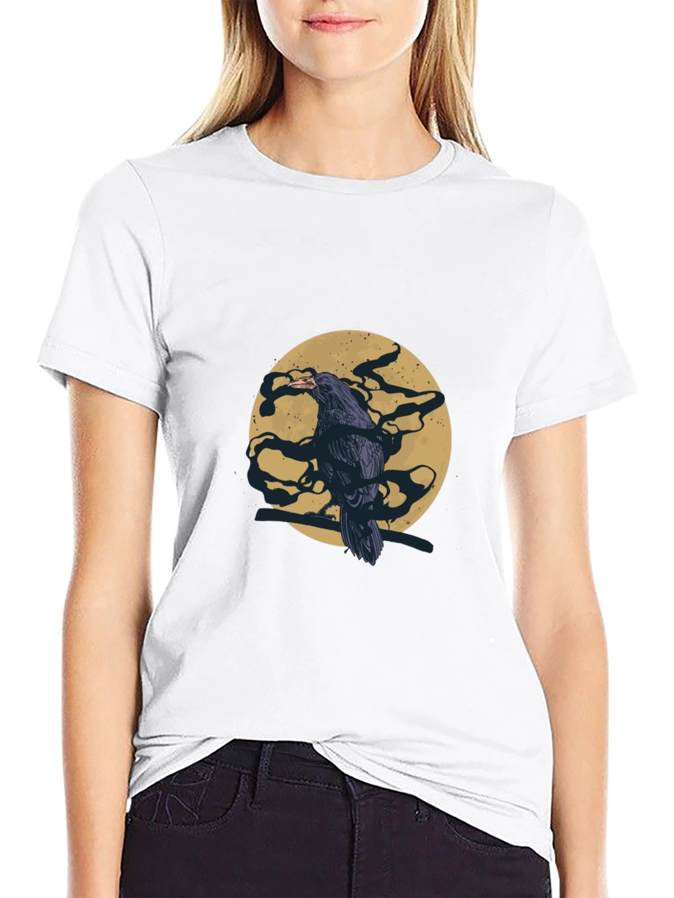 Raven Moon Graphic Tee - Stylish Black T-Shirt