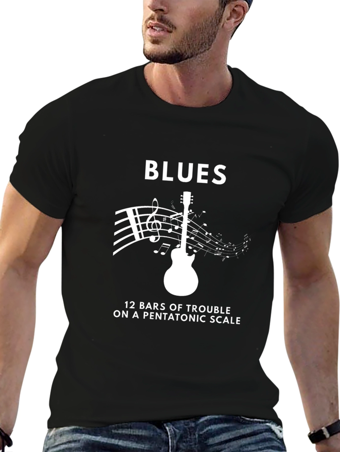 Blues Music T-Shirt: Guitar & Pentatonic Scale Design