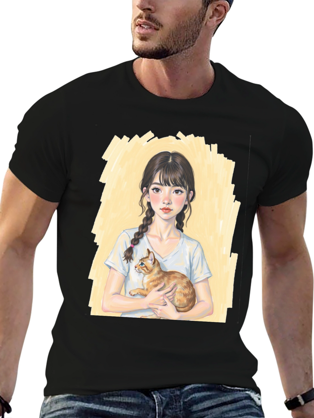 Girl with Cat T-Shirt - Cute Graphic Tee