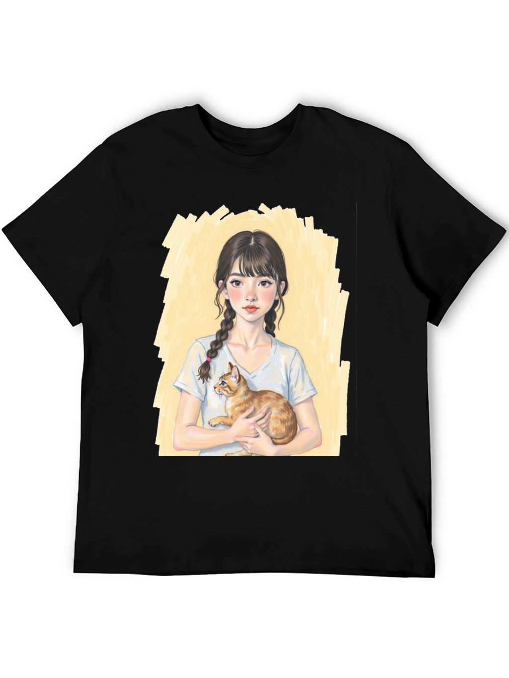 Girl with Cat T-Shirt - Cute Graphic Tee