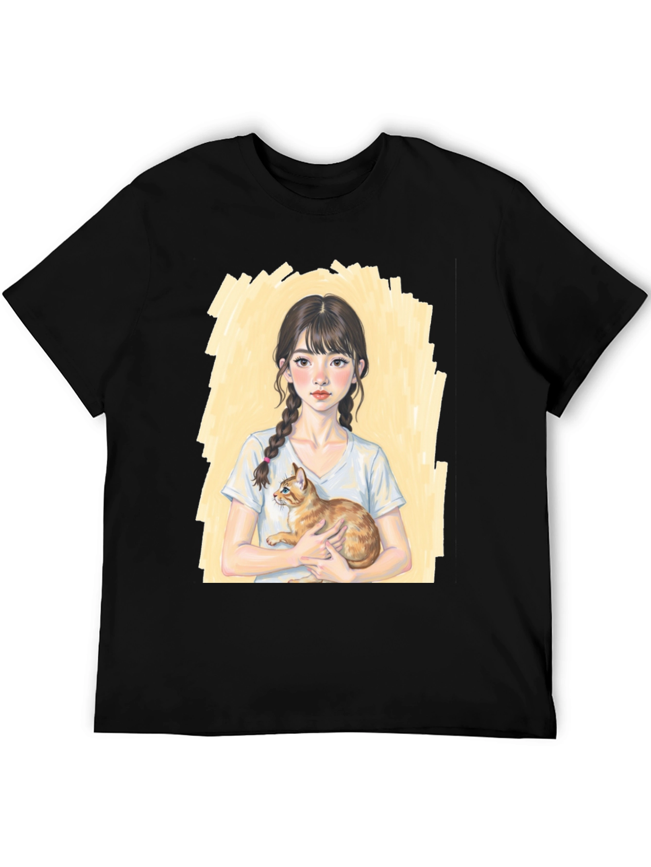Girl with Cat T-Shirt - Cute Graphic Tee