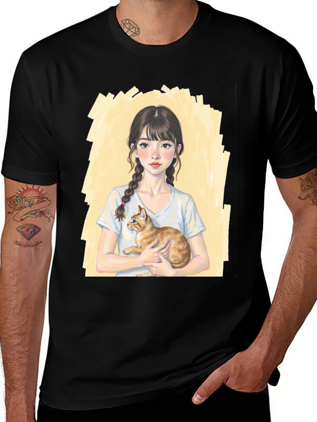 Girl with Cat T-Shirt - Cute Graphic Tee