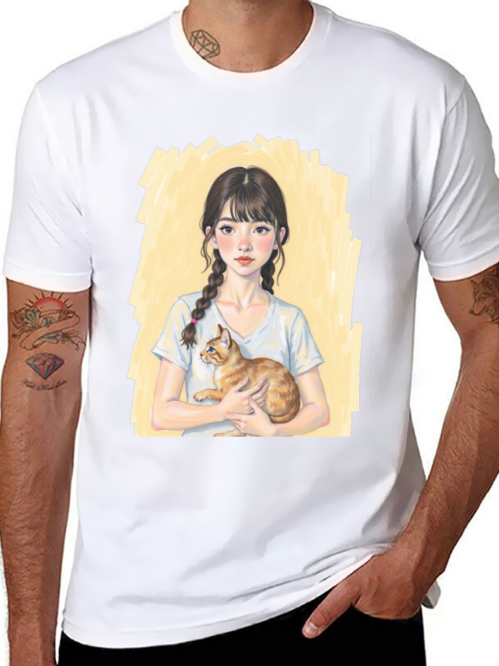 Girl with Cat T-Shirt - Cute Graphic Tee