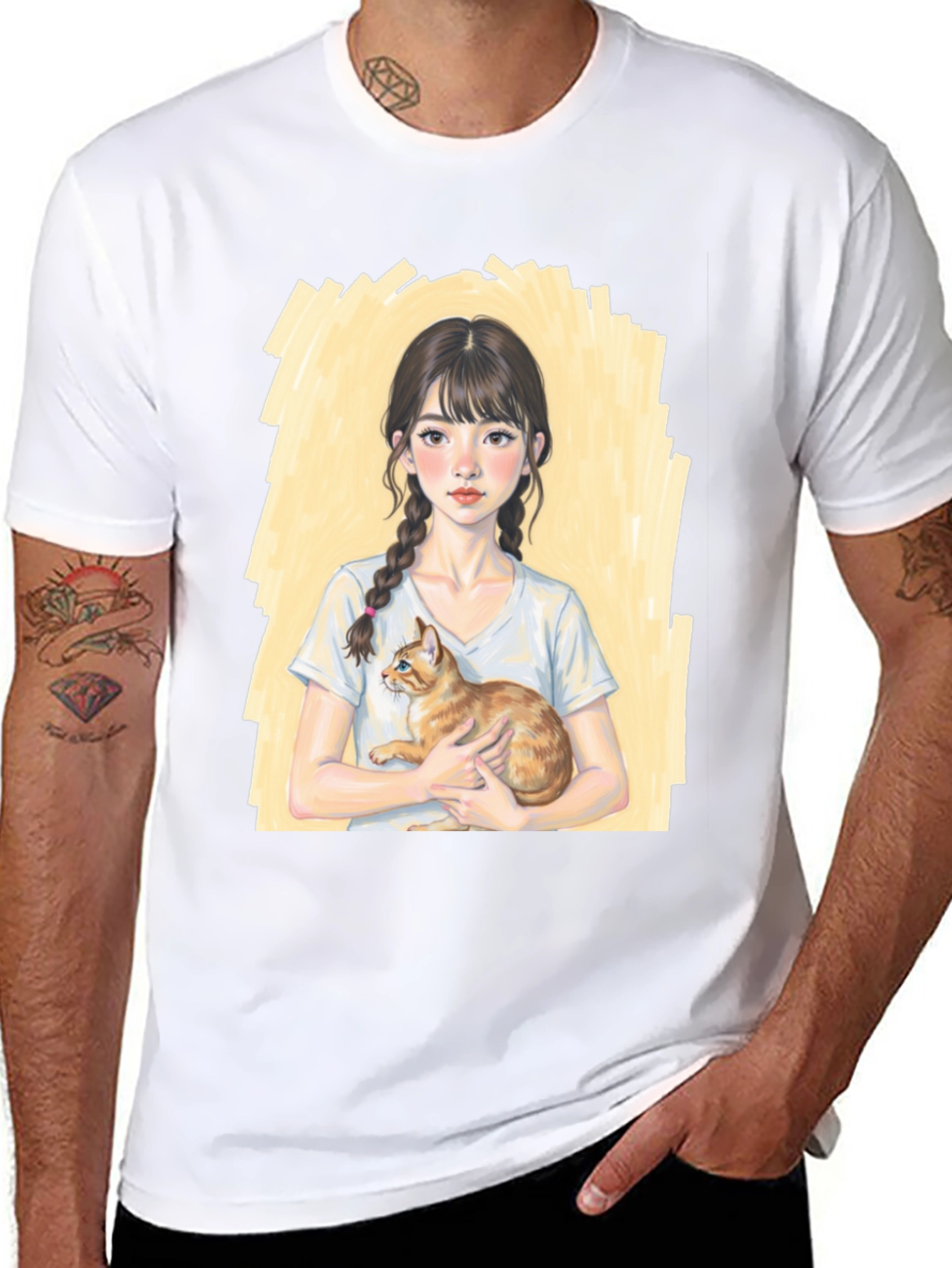 Girl with Cat T-Shirt - Cute Graphic Tee