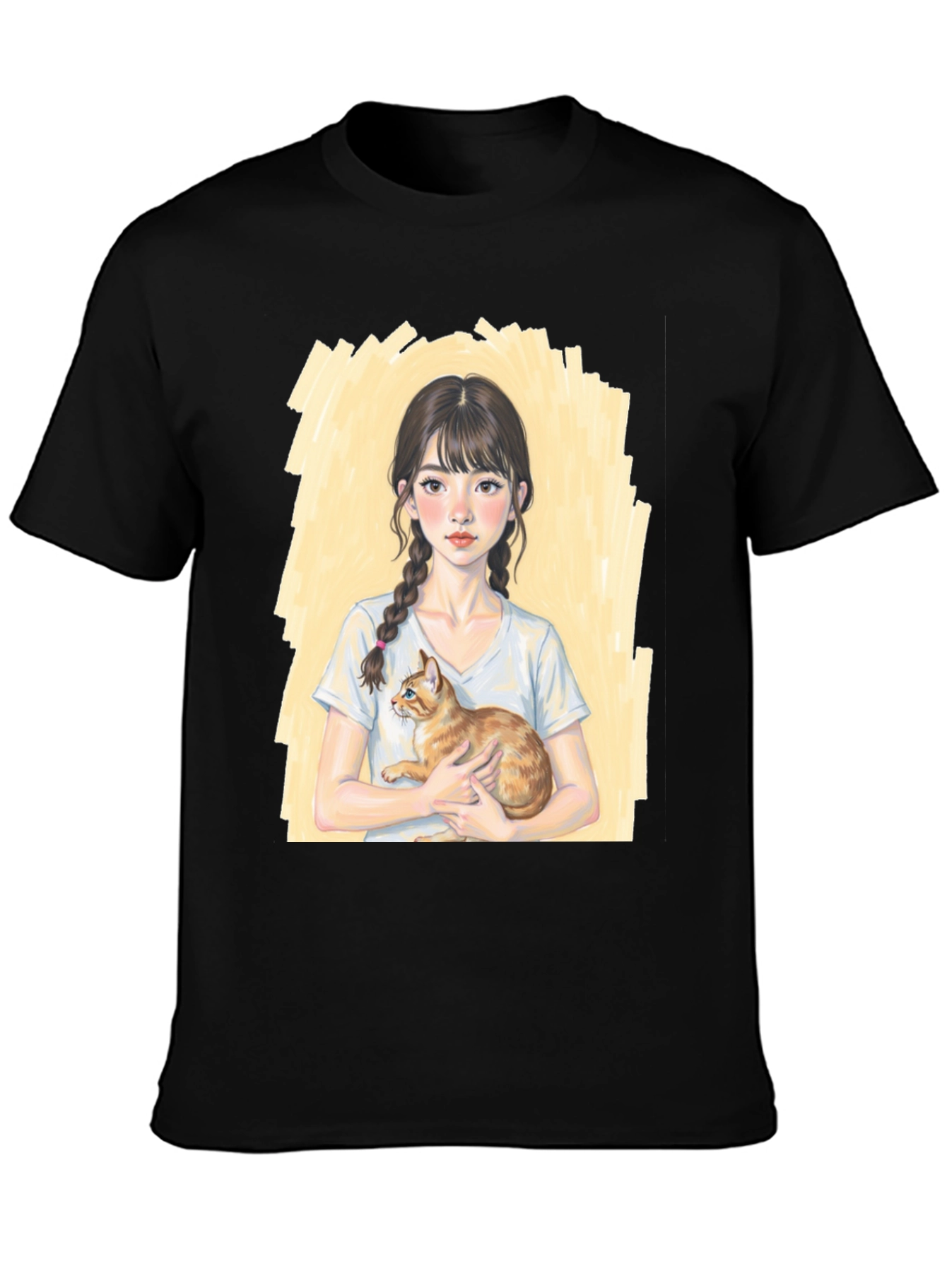 Girl with Cat T-Shirt - Cute Graphic Tee