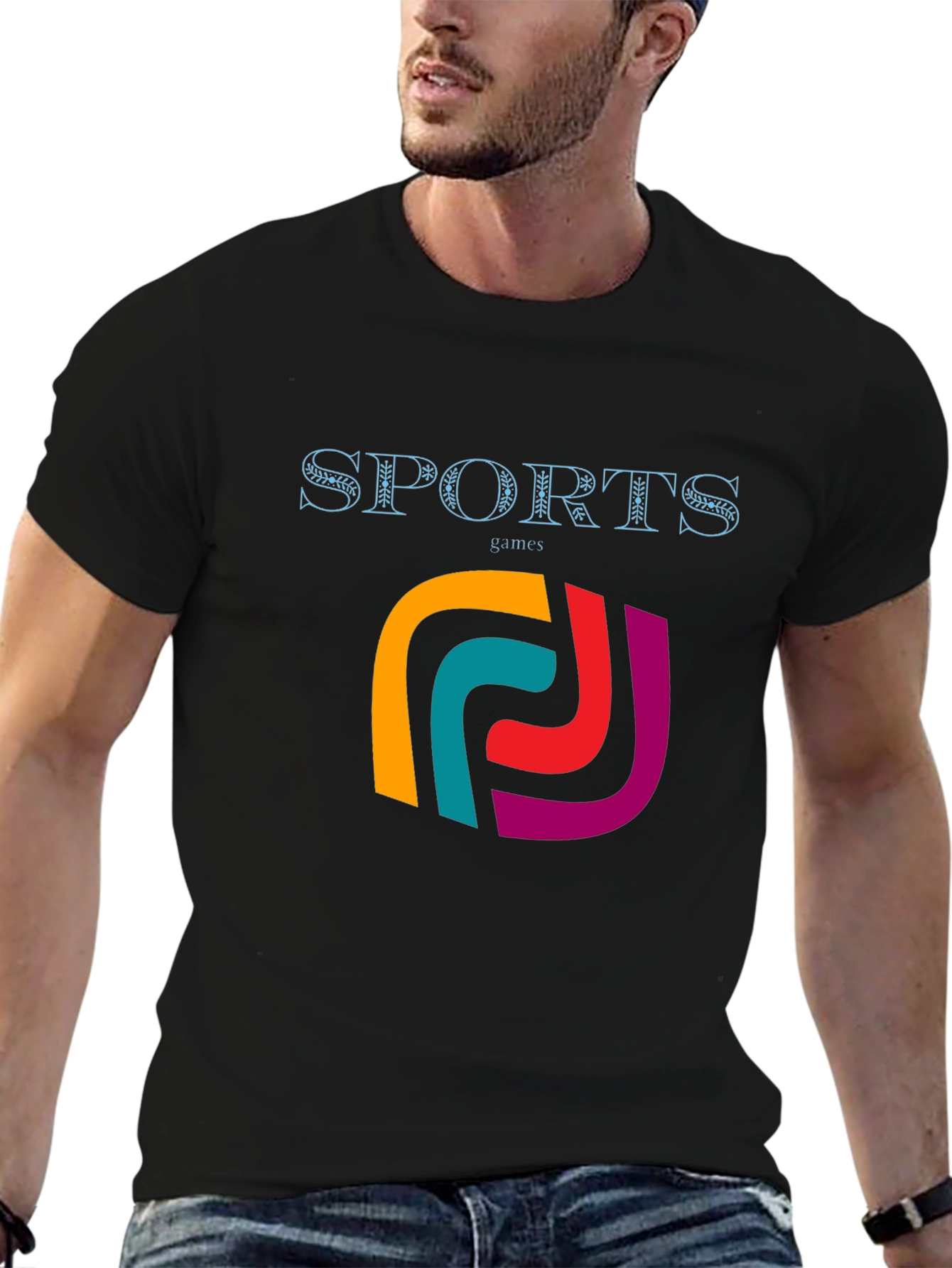 Stylish Mens Black Sports Games Graphic Tee