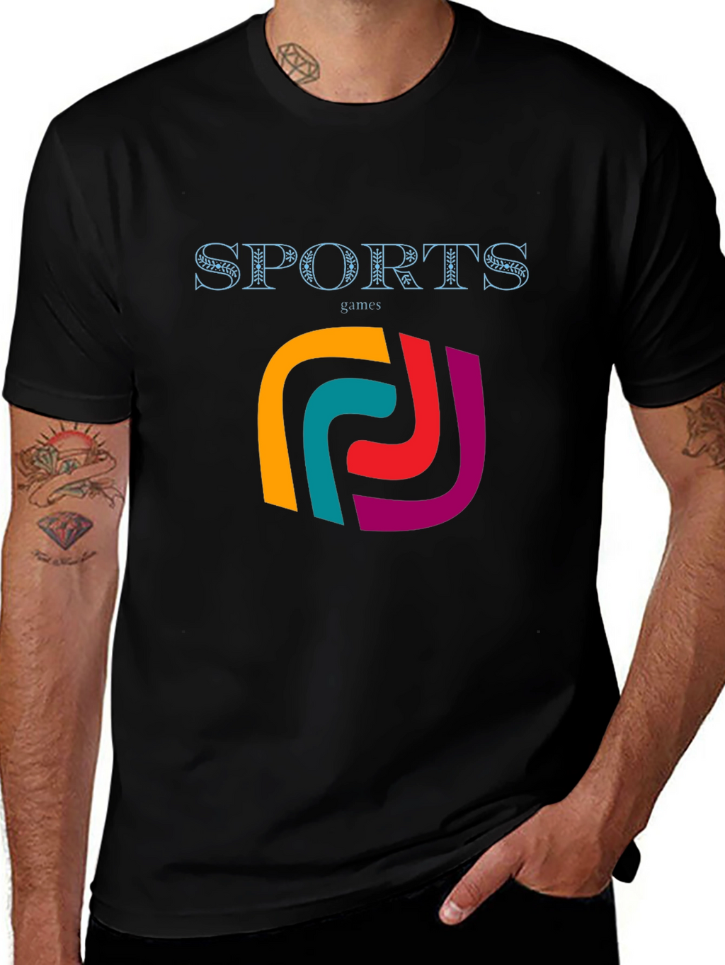 Stylish Mens Black Sports Games Graphic Tee
