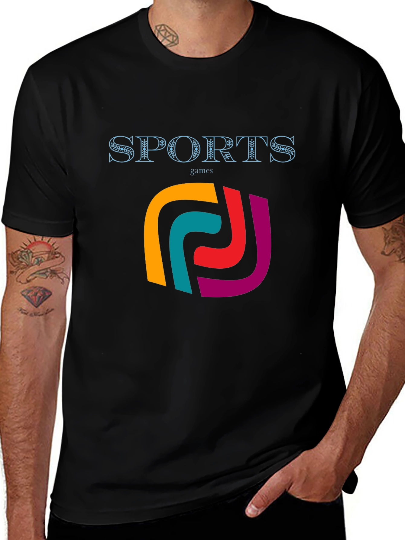 Stylish Mens Black Sports Games Graphic Tee