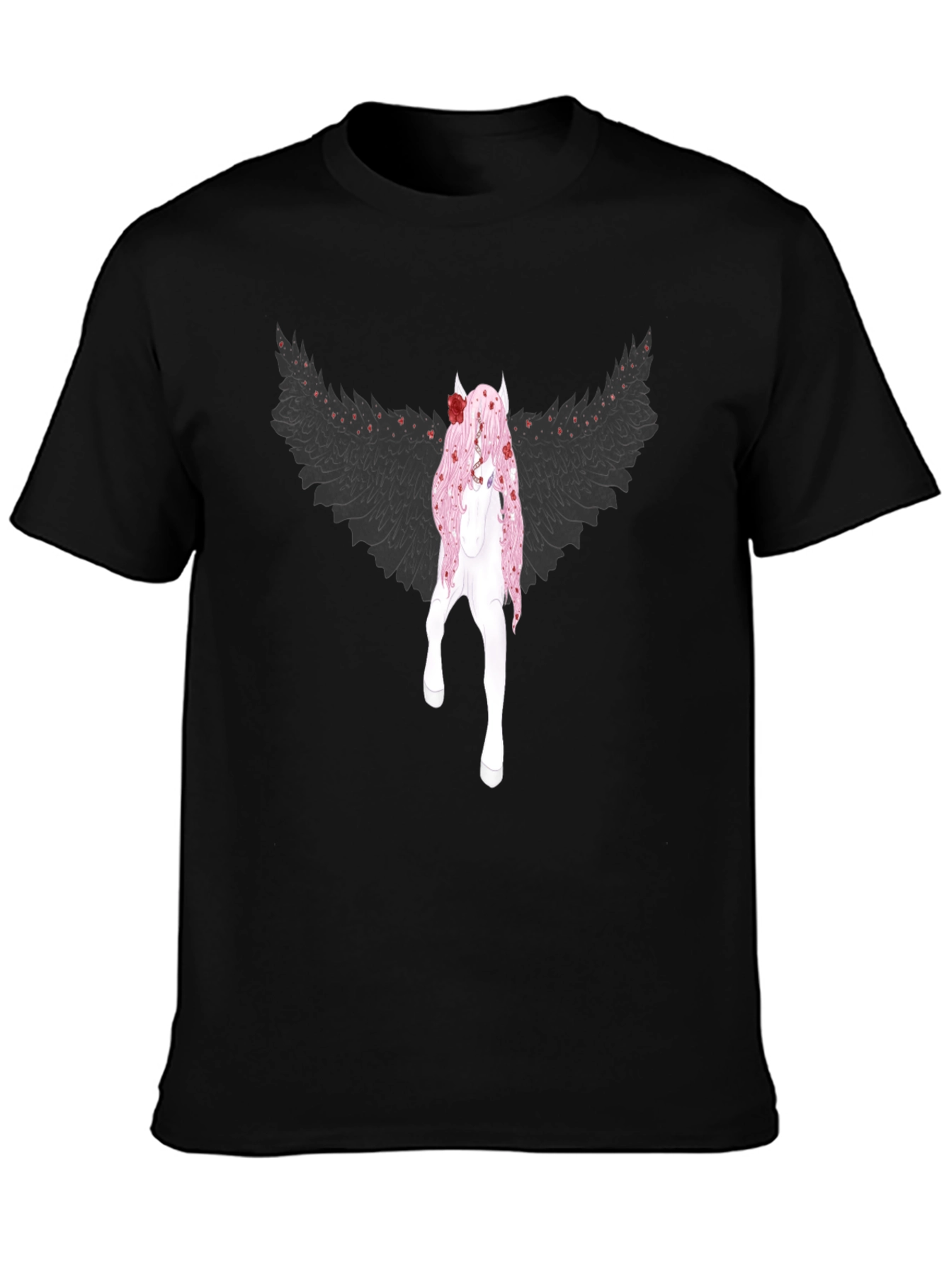 Black T-Shirt with Fantasy Character Graphic Print