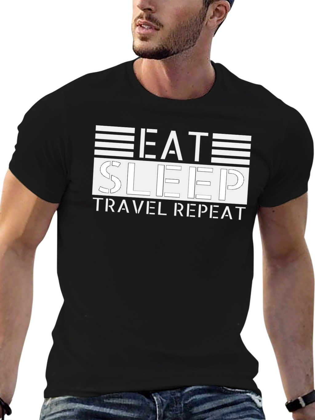 Eat Sleep Travel Repeat Black T-Shirt