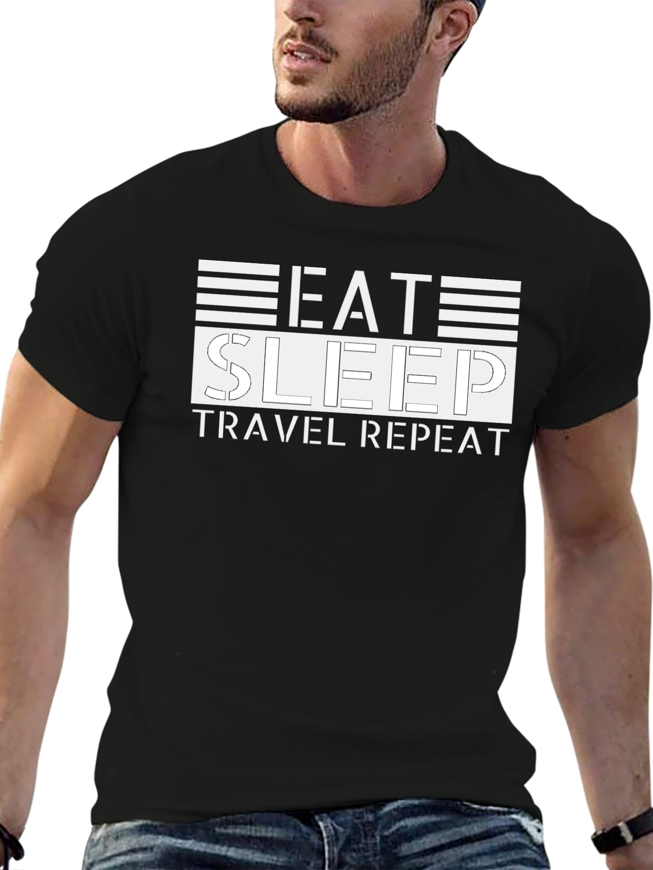 Eat Sleep Travel Repeat Black T-Shirt