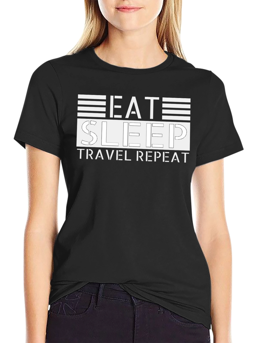 Eat Sleep Travel Repeat Black T-Shirt