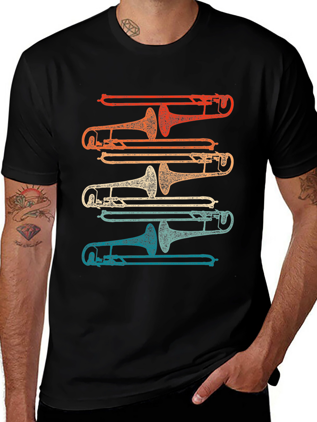 Retro Trombone Music T-Shirt - Musician Tee