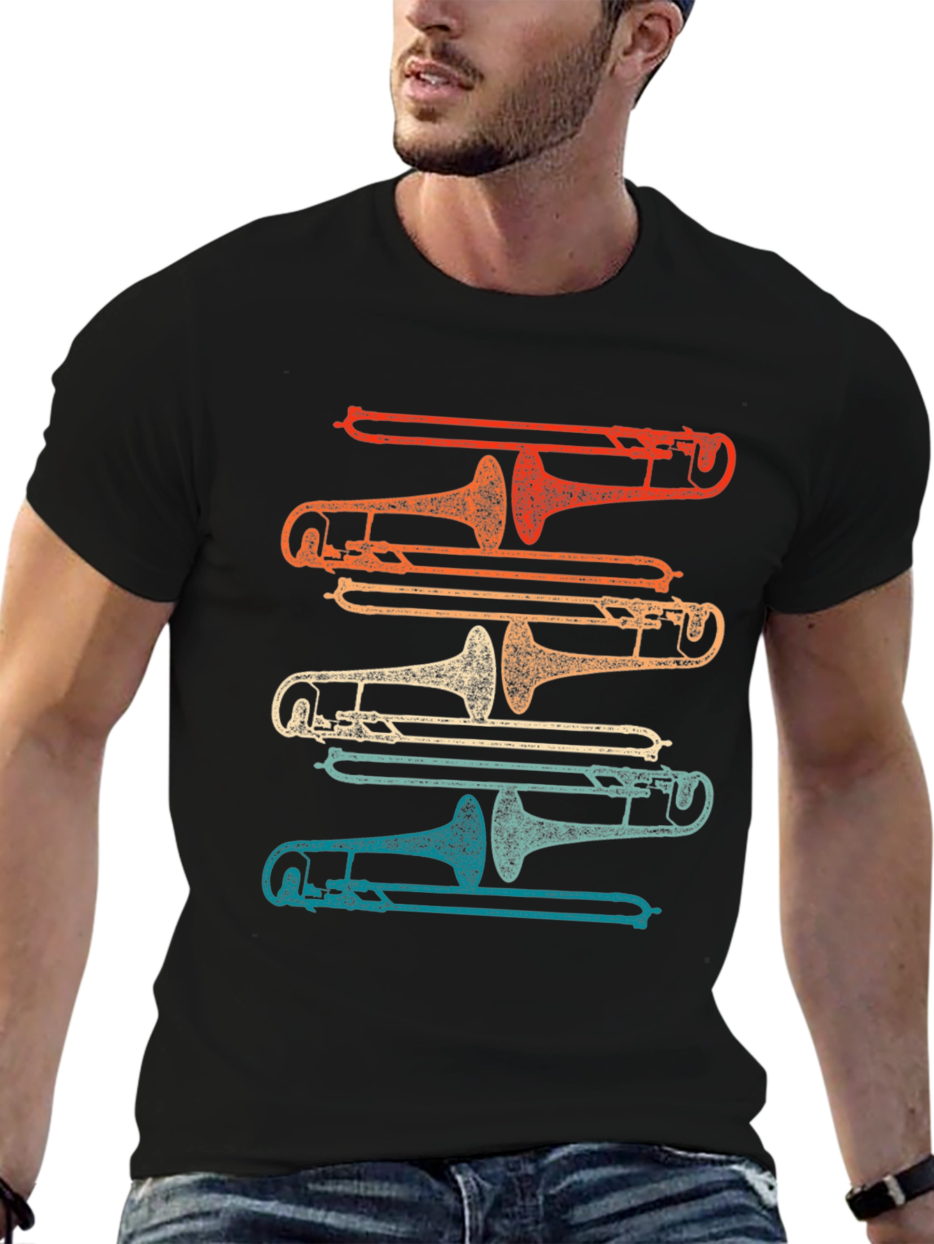 Retro Trombone Music T-Shirt - Musician Tee