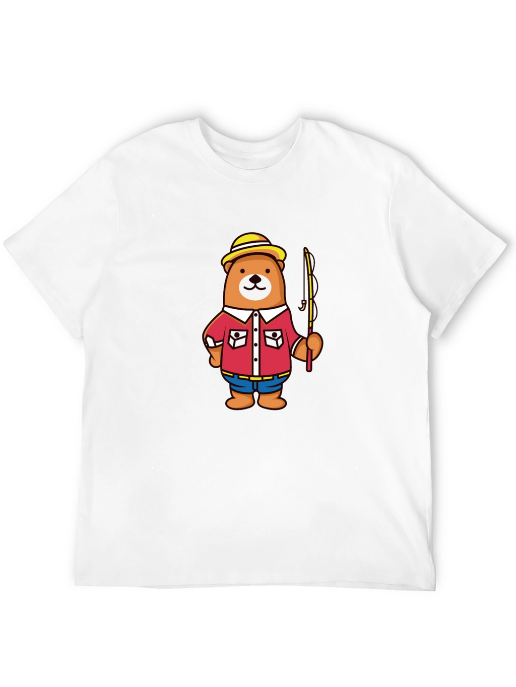 Fishing Bear Cartoon Graphic T-Shirt