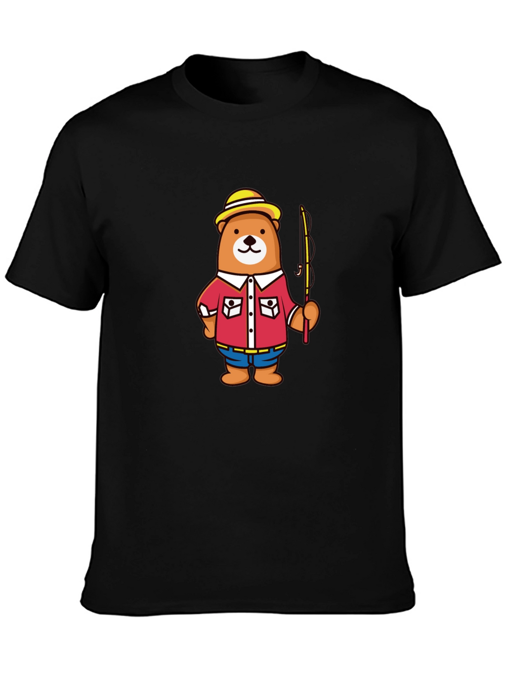 Fishing Bear Cartoon Graphic T-Shirt