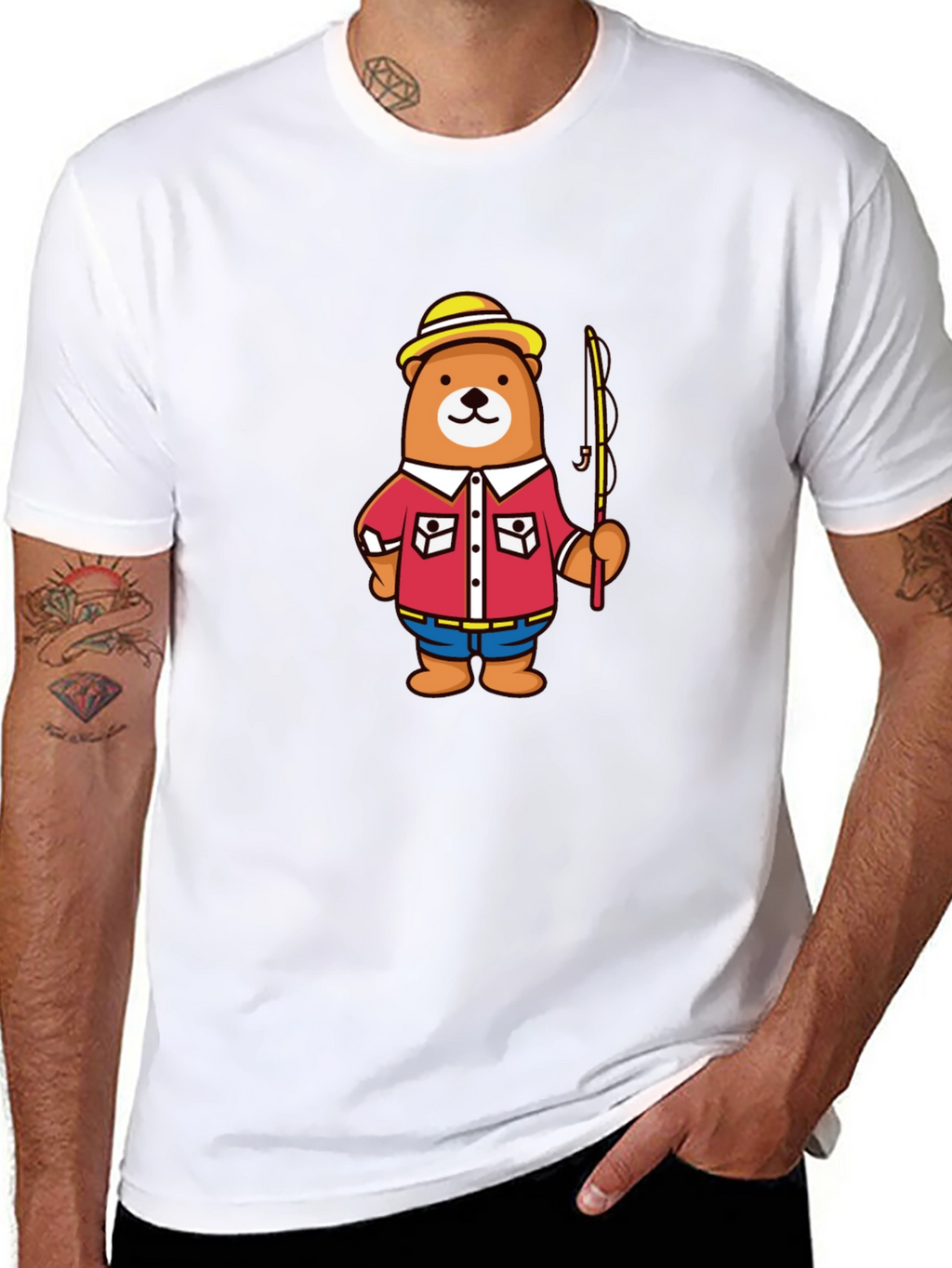 Fishing Bear Cartoon Graphic T-Shirt