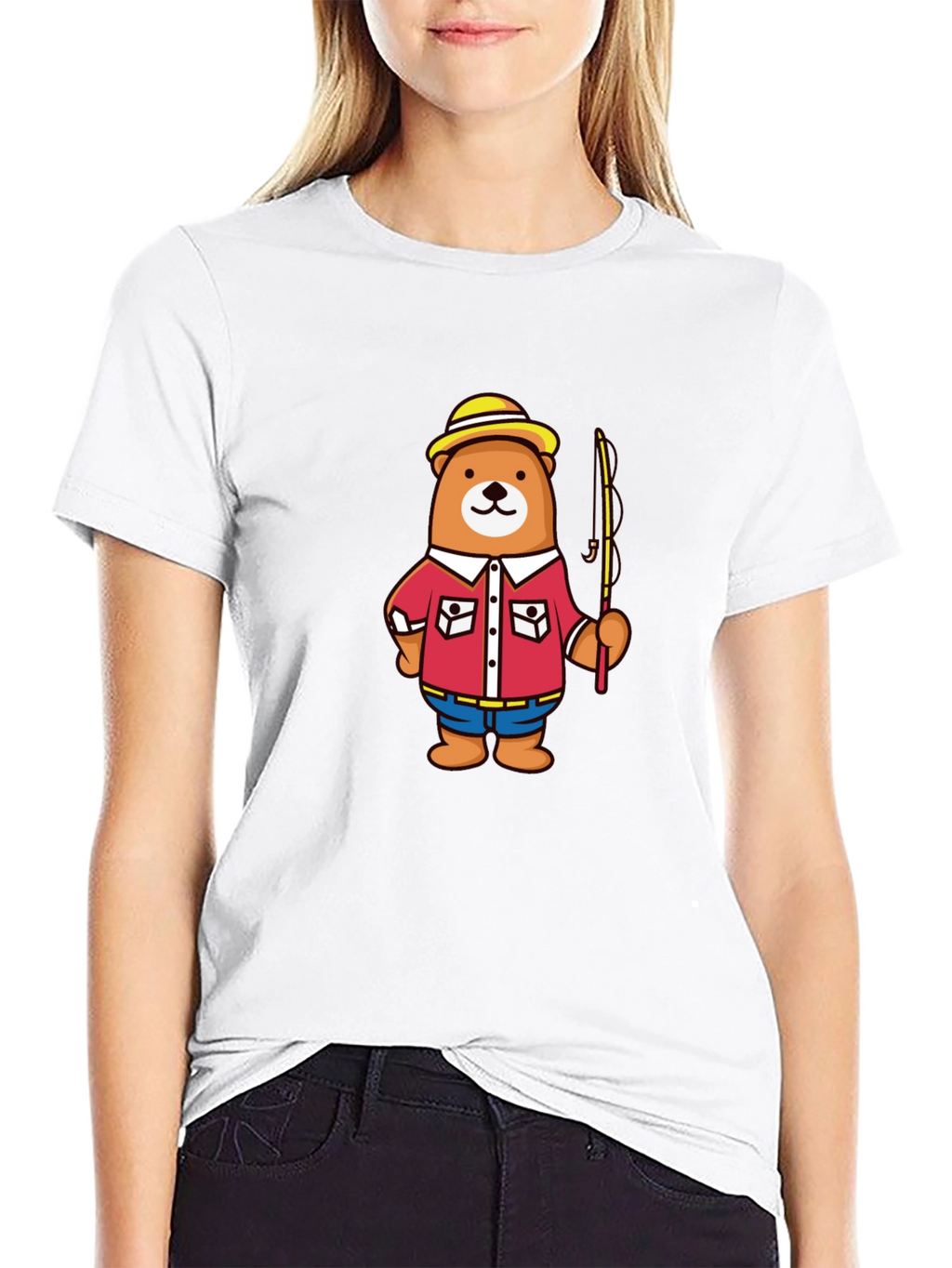 Fishing Bear Cartoon Graphic T-Shirt