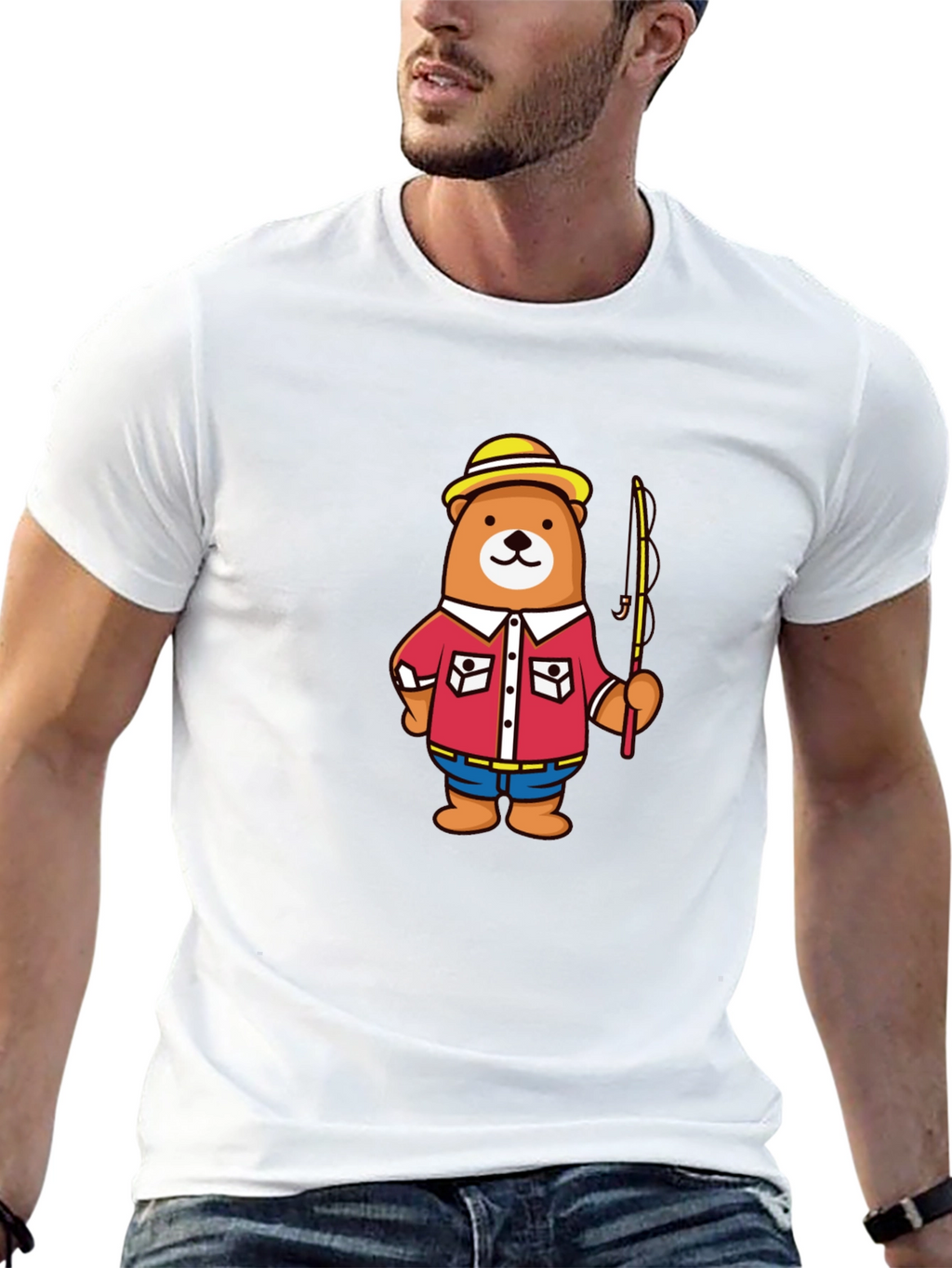Fishing Bear Cartoon Graphic T-Shirt