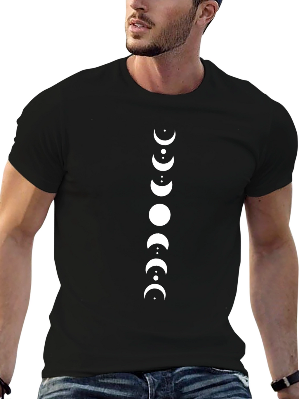 Lunar Phase Graphic Tee - Black Cotton Shirt