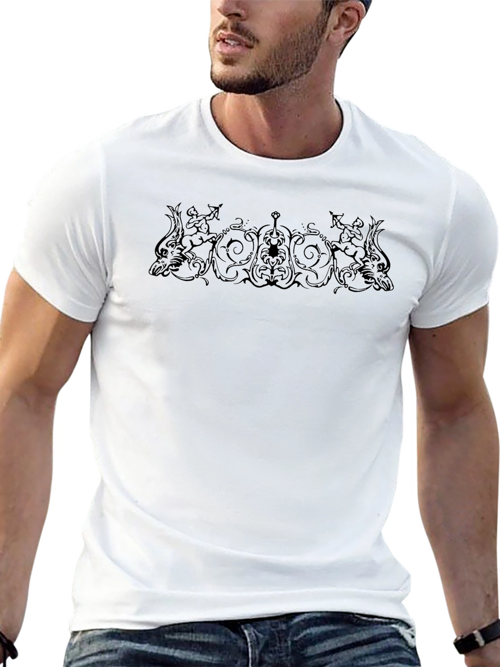 Ornate Graphic Print Black T-Shirt