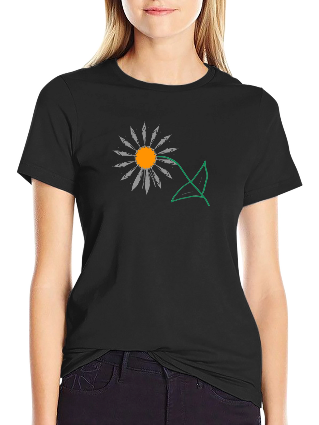 Daisy Graphic T-Shirt - Black Cotton Casual Tee