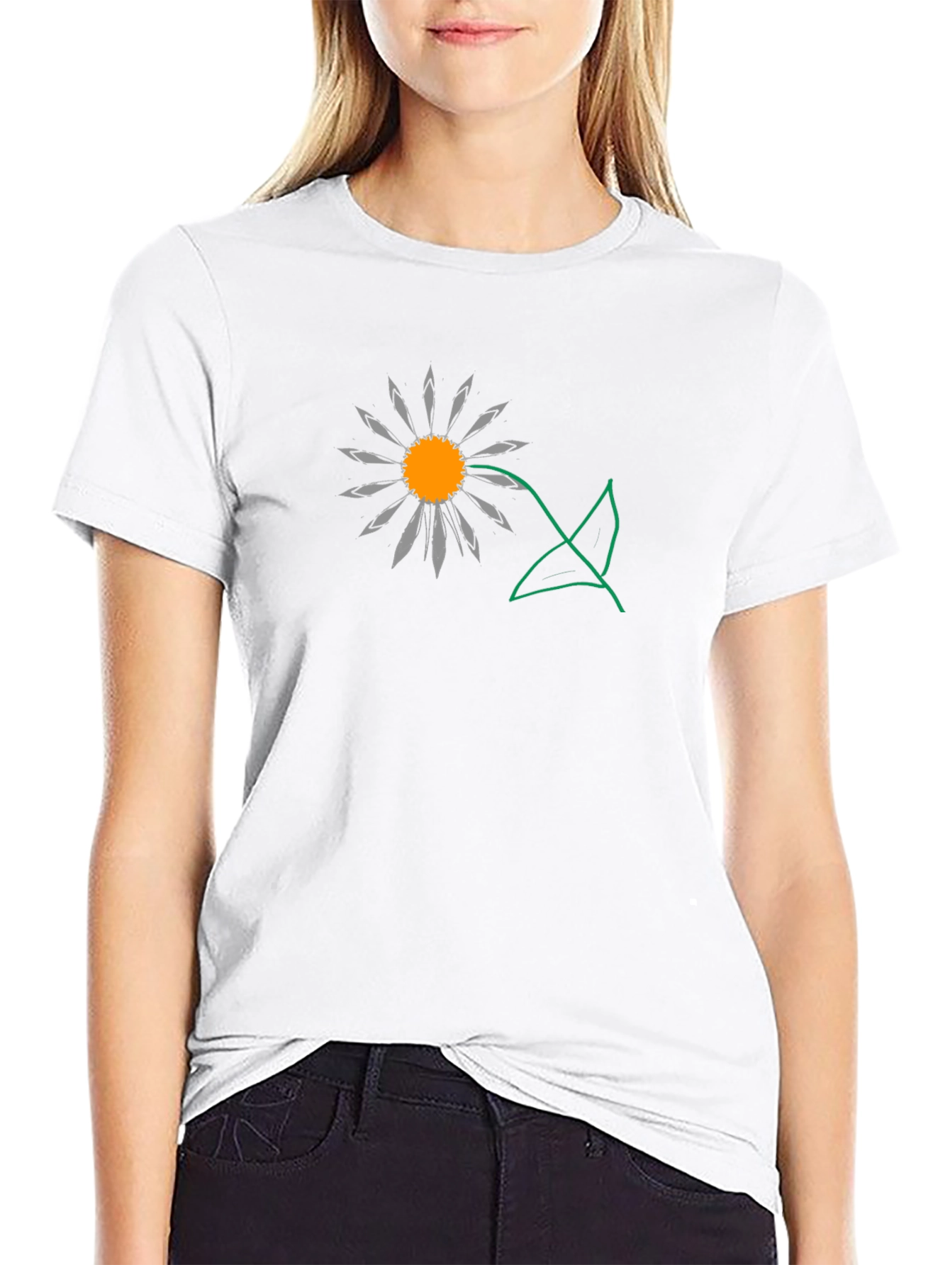 Daisy Graphic T-Shirt - Black Cotton Casual Tee
