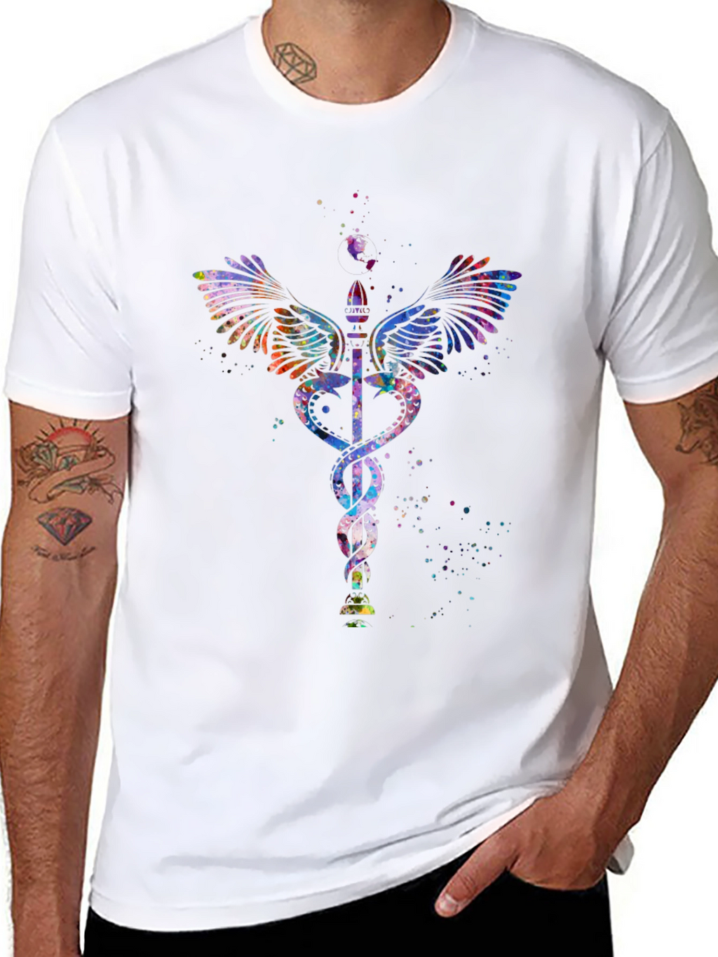 Caduceus Watercolor Graphic T-Shirt