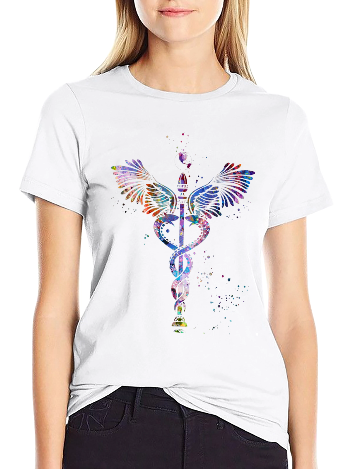 Caduceus Watercolor Graphic T-Shirt