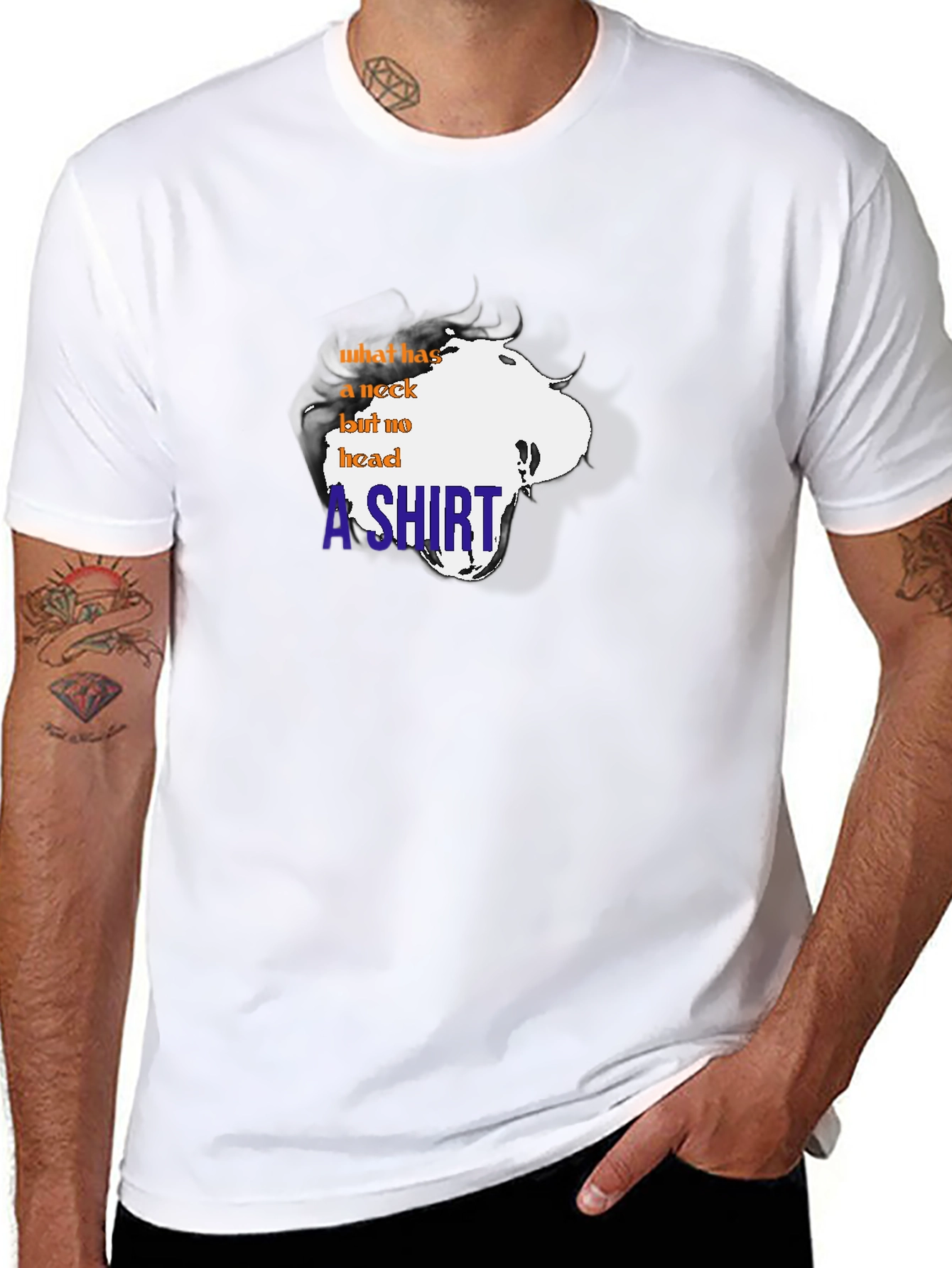 Funny T-Shirt: What has a neck but no head?