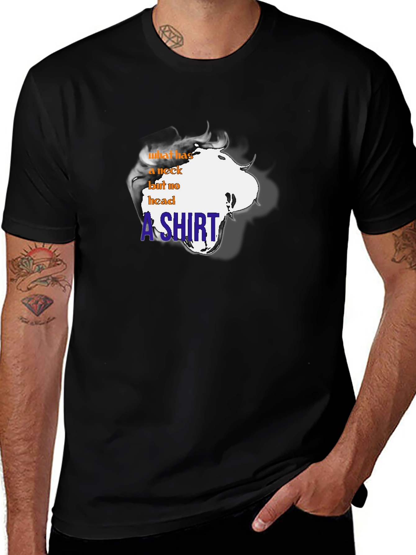 Funny T-Shirt: What has a neck but no head?