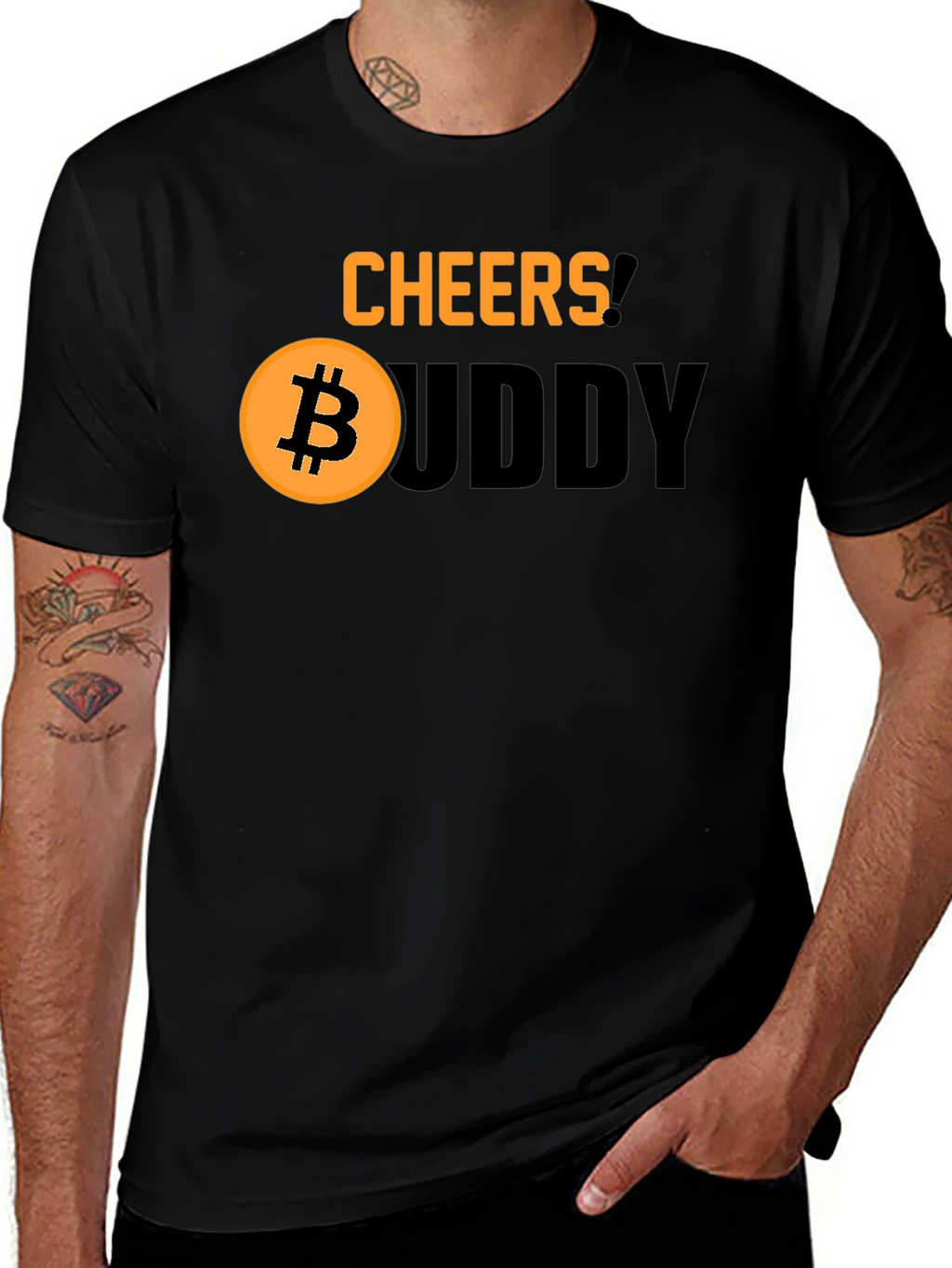 Cheers Buddy Bitcoin Graphic Tee - Black Cotton Shirt