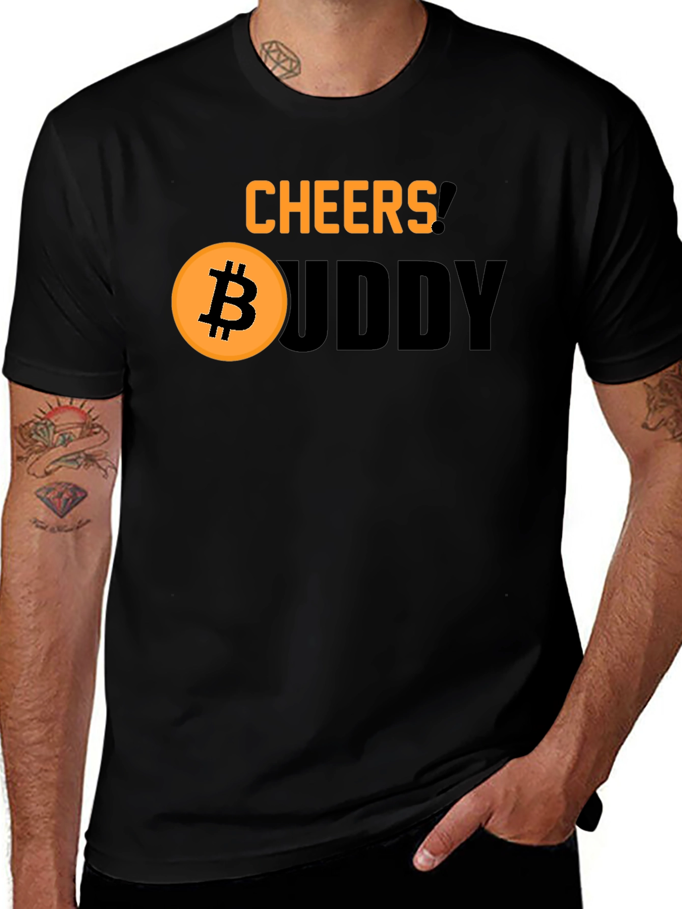 Cheers Buddy Bitcoin Graphic Tee - Black Cotton Shirt
