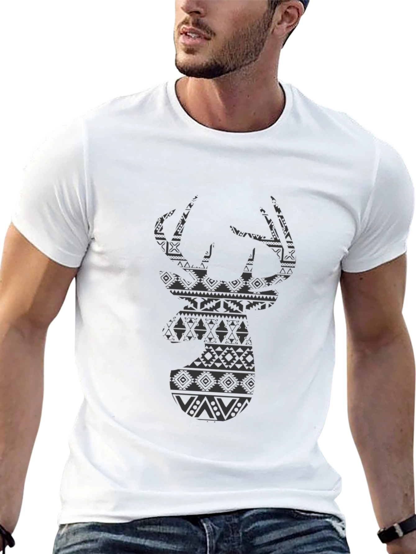 Aztec Deer Head Mens Black T-Shirt