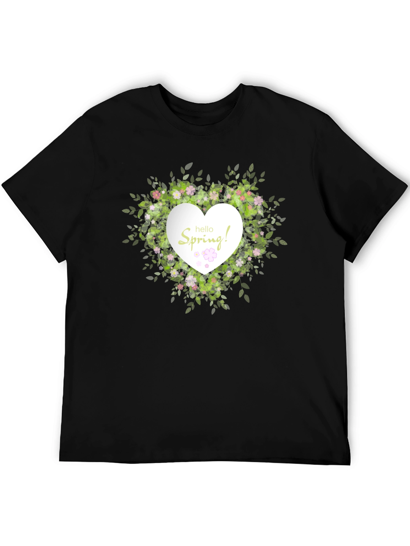 Spring Floral Heart T-Shirt - Black Cotton Tee