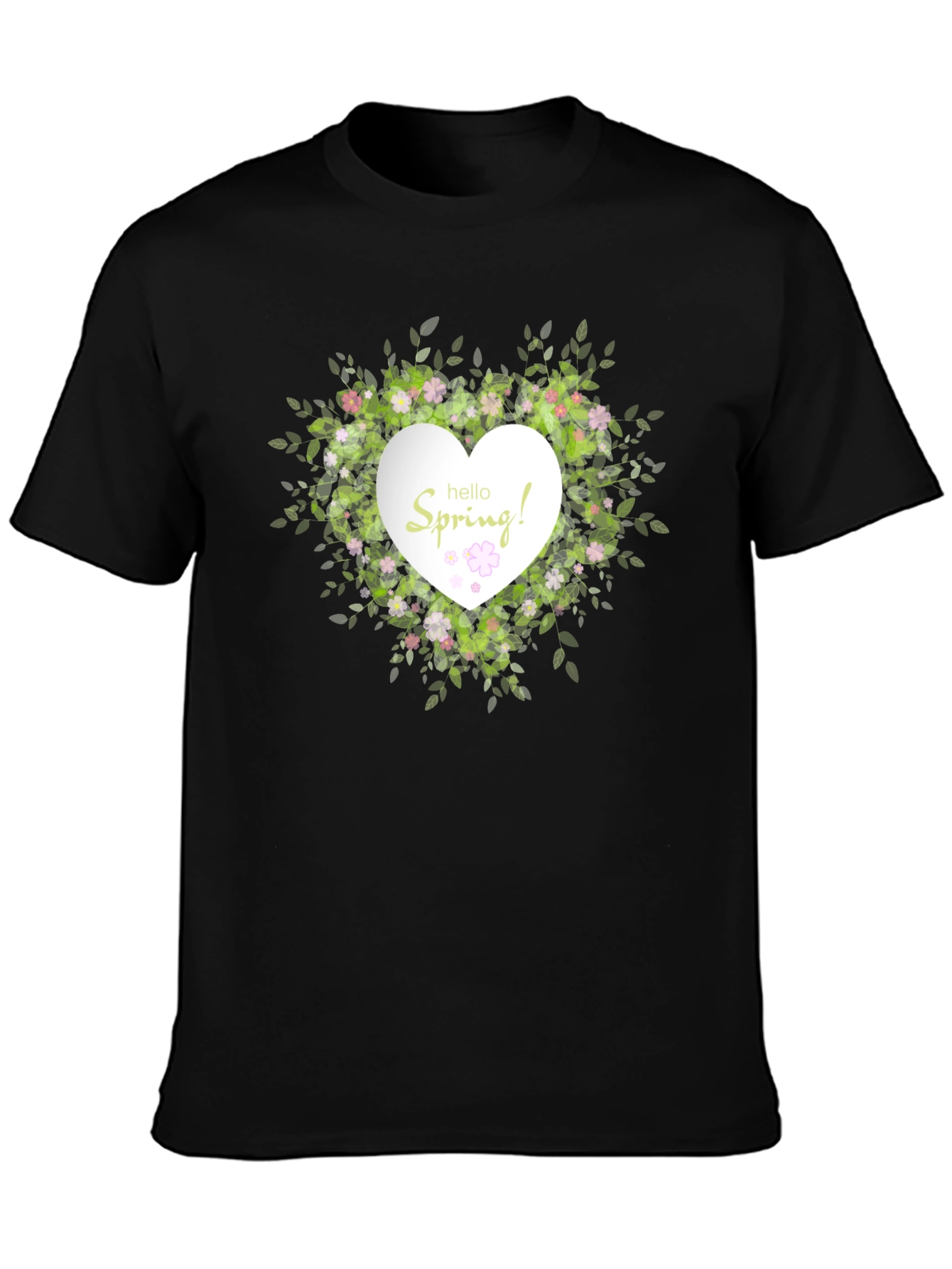 Spring Floral Heart T-Shirt - Black Cotton Tee
