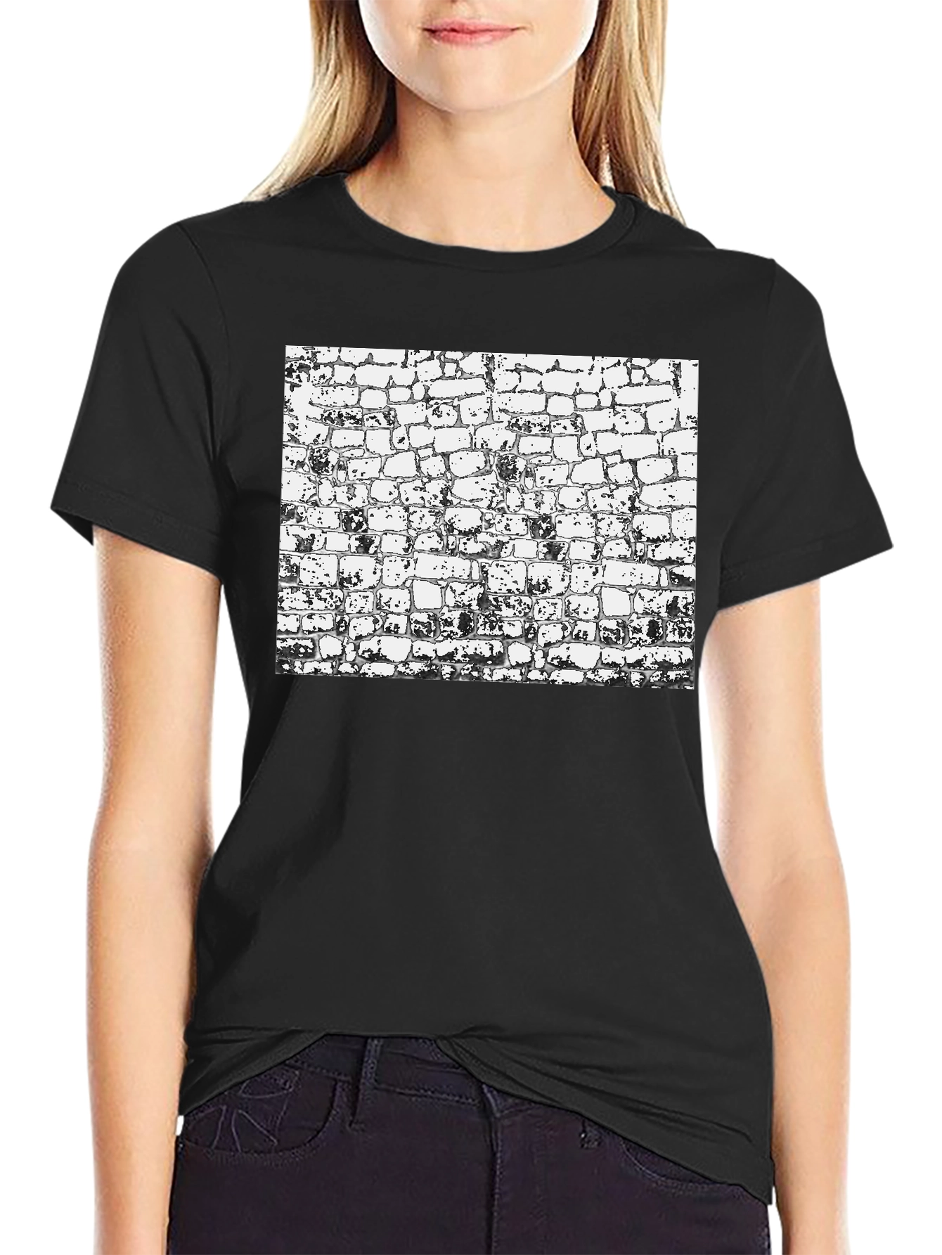 Textured Brick Wall Graphic Black T-Shirt