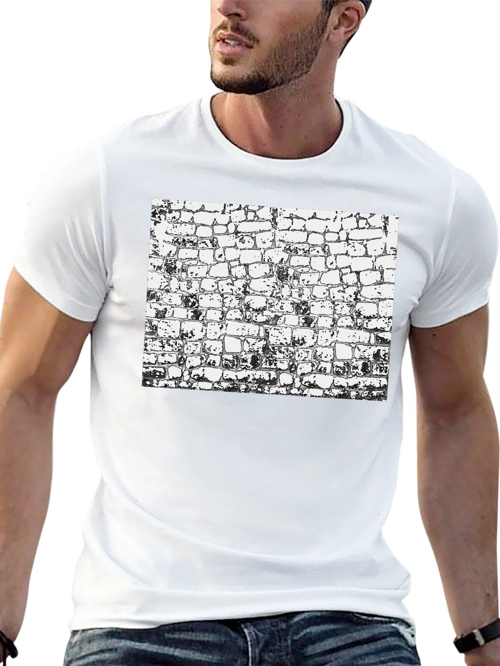 Textured Brick Wall Graphic Black T-Shirt