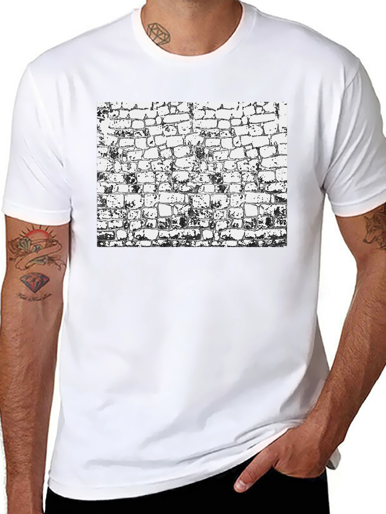 Textured Brick Wall Graphic Black T-Shirt
