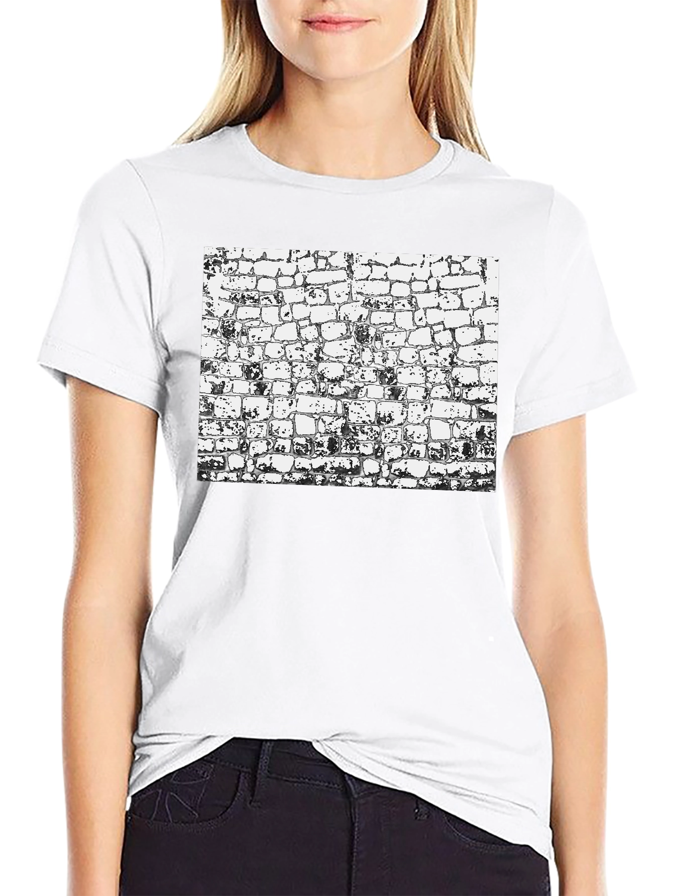 Textured Brick Wall Graphic Black T-Shirt