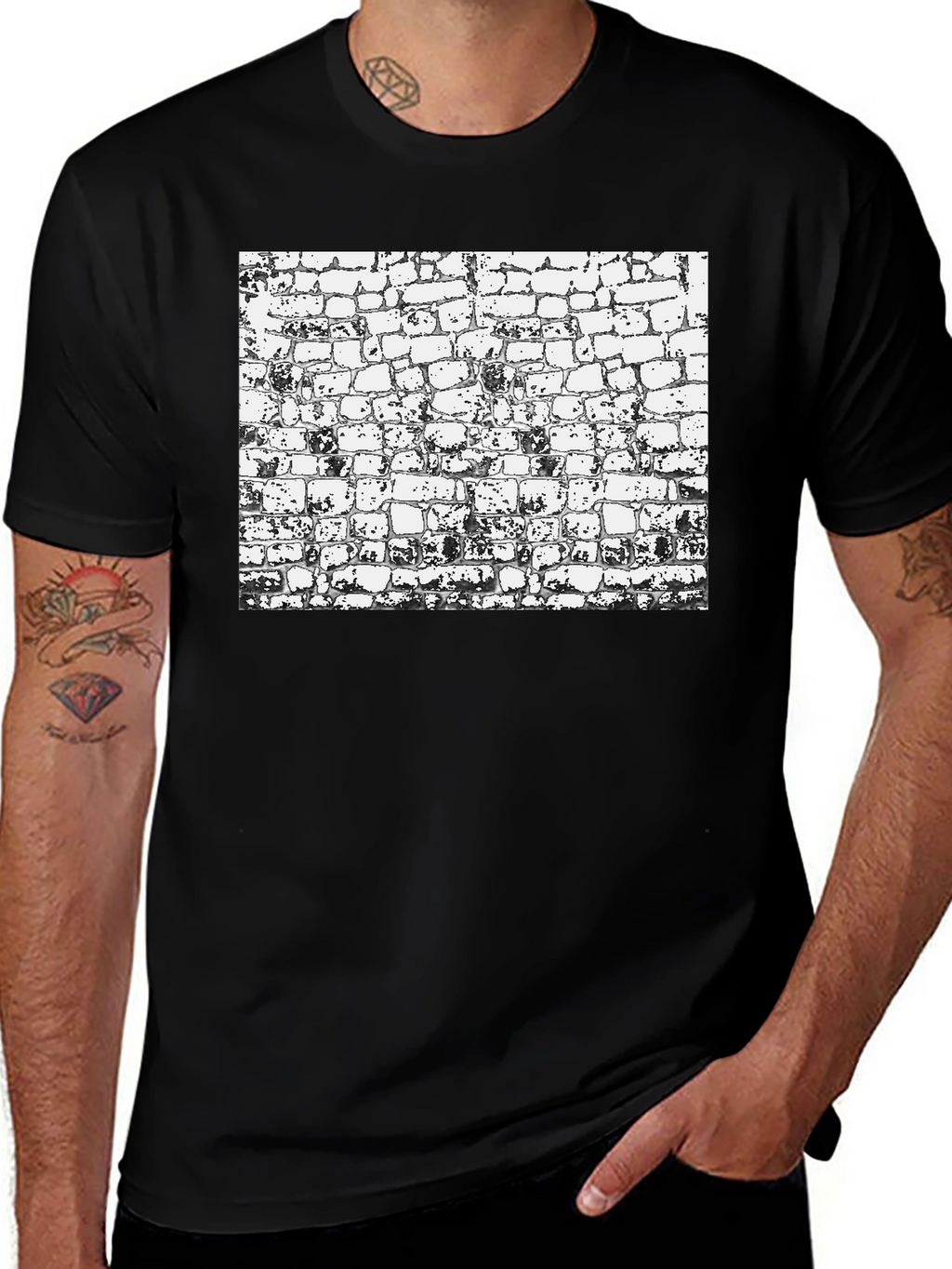 Textured Brick Wall Graphic Black T-Shirt